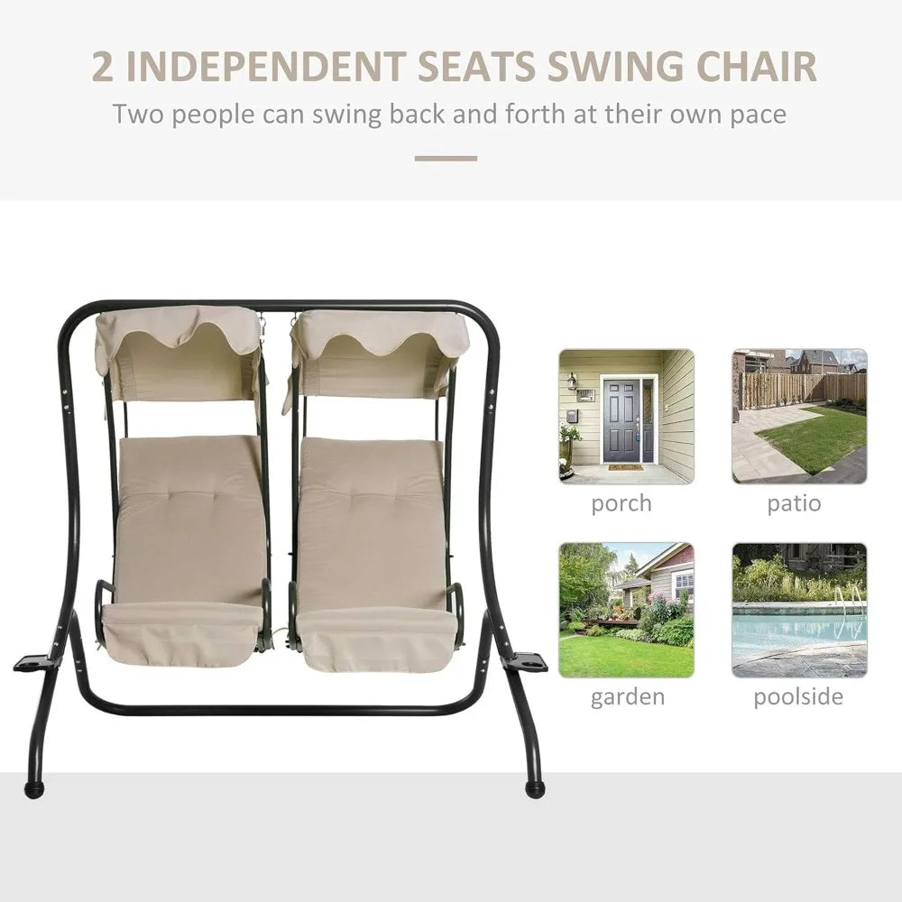 Outsunny Patio Swing Chair with 2 Separate Seats,