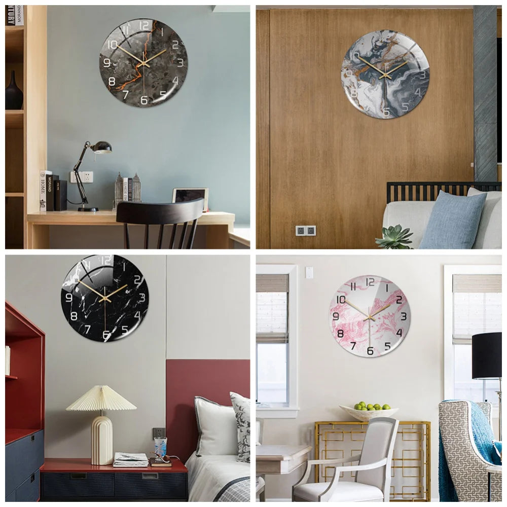 Wall Clock Round Marble Three-Dimensional Clock