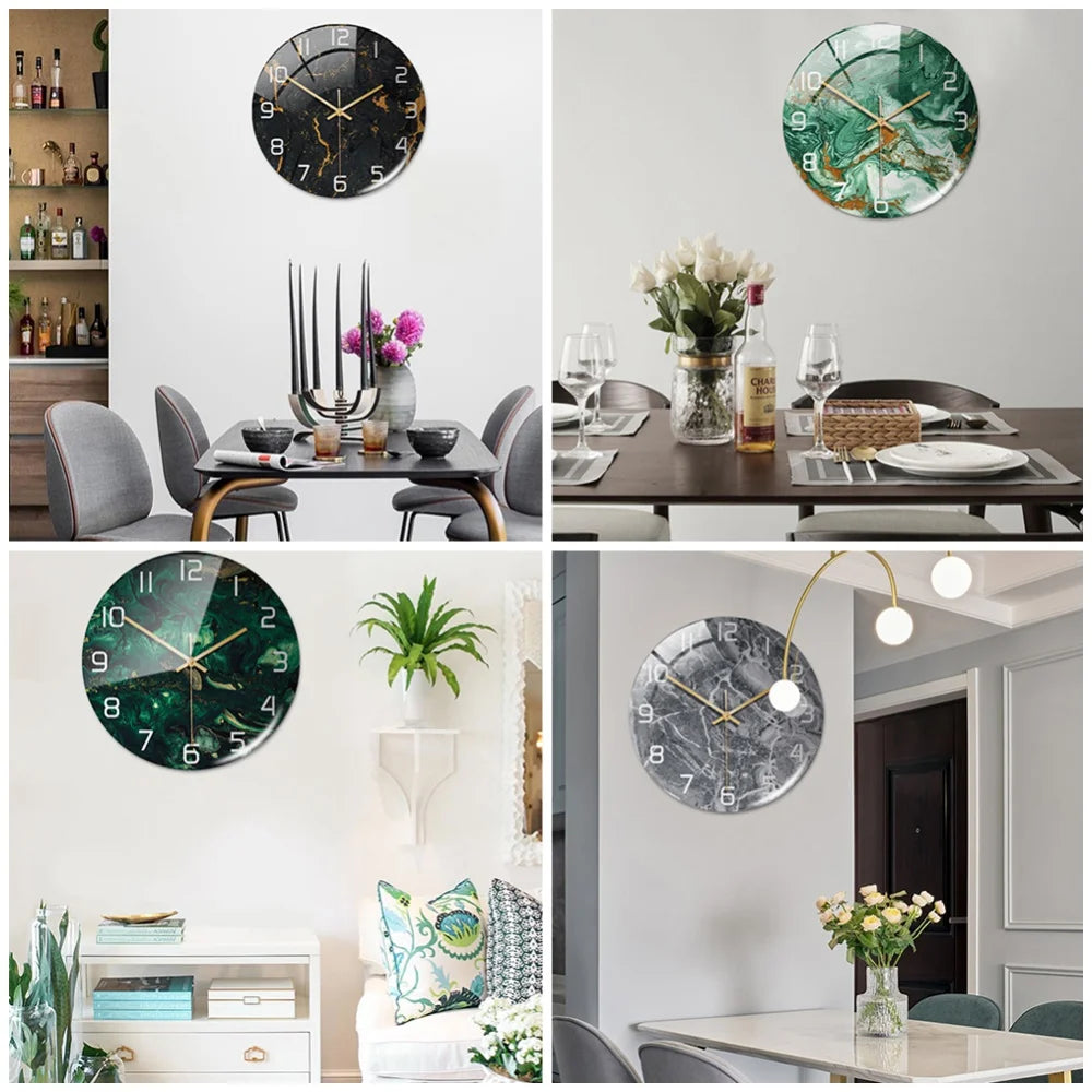 Wall Clock Round Marble Three-Dimensional Clock