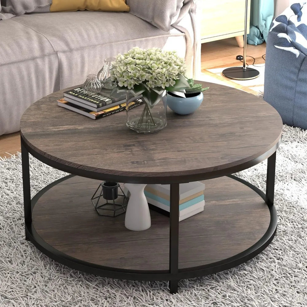 Round Coffee Table, 36", 2-Tier