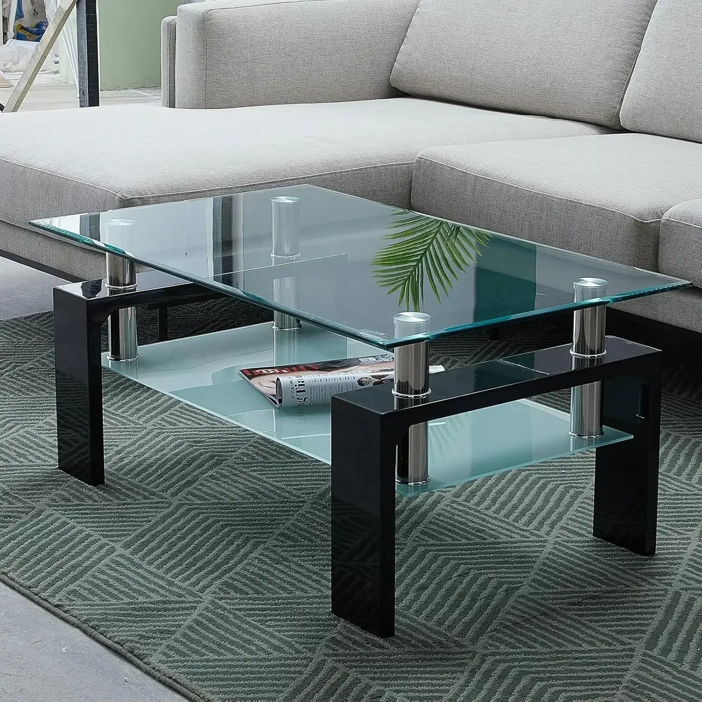 Modern Tempered Glass Tabletop , 2-Tier Table