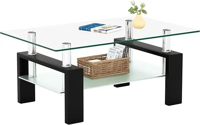 Rectangle Glass Coffee Table 2-Tier