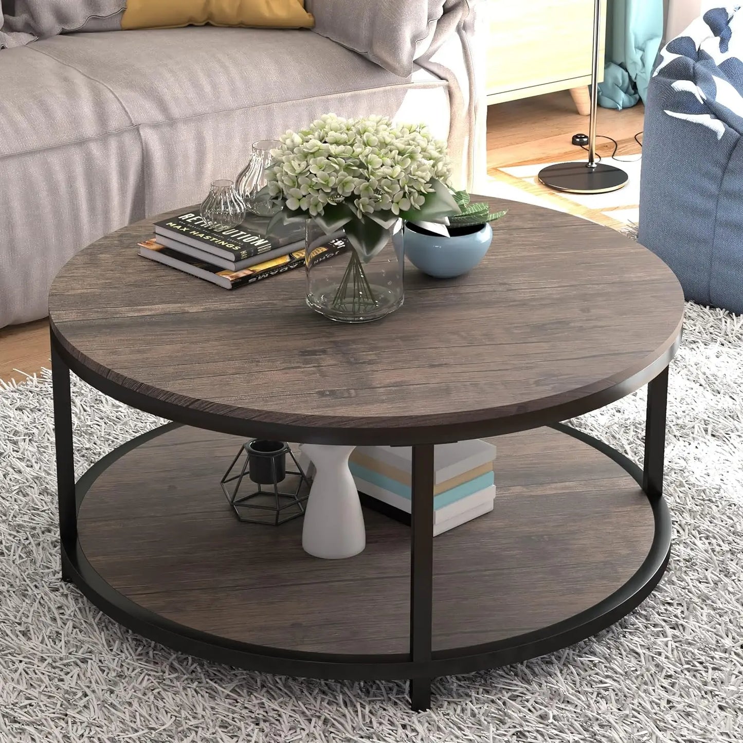 Round Coffee Table, 36", 2-Tier