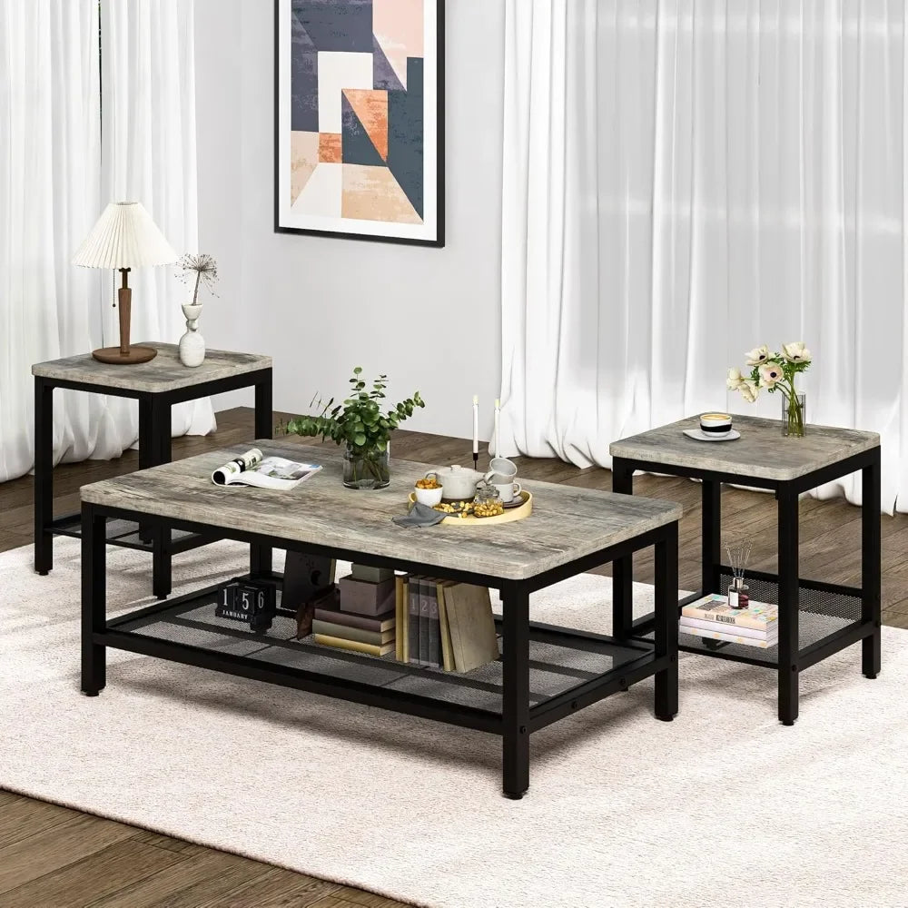 Industrial  3 Pieces Living Room Table Set