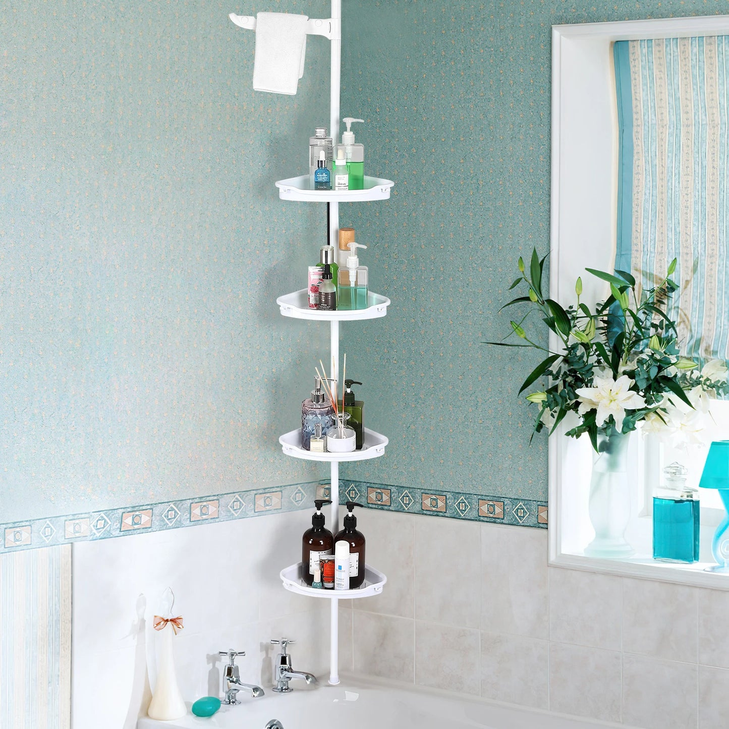 Corner Shower Caddy with Tension Pole 4-Tier