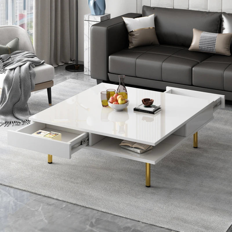 Gloss Coffee Table with 4 Golden Legs