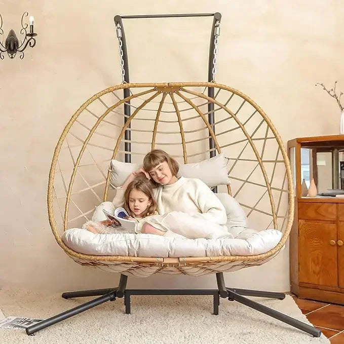 Double Egg Swing Chair with Stand, 2 Person