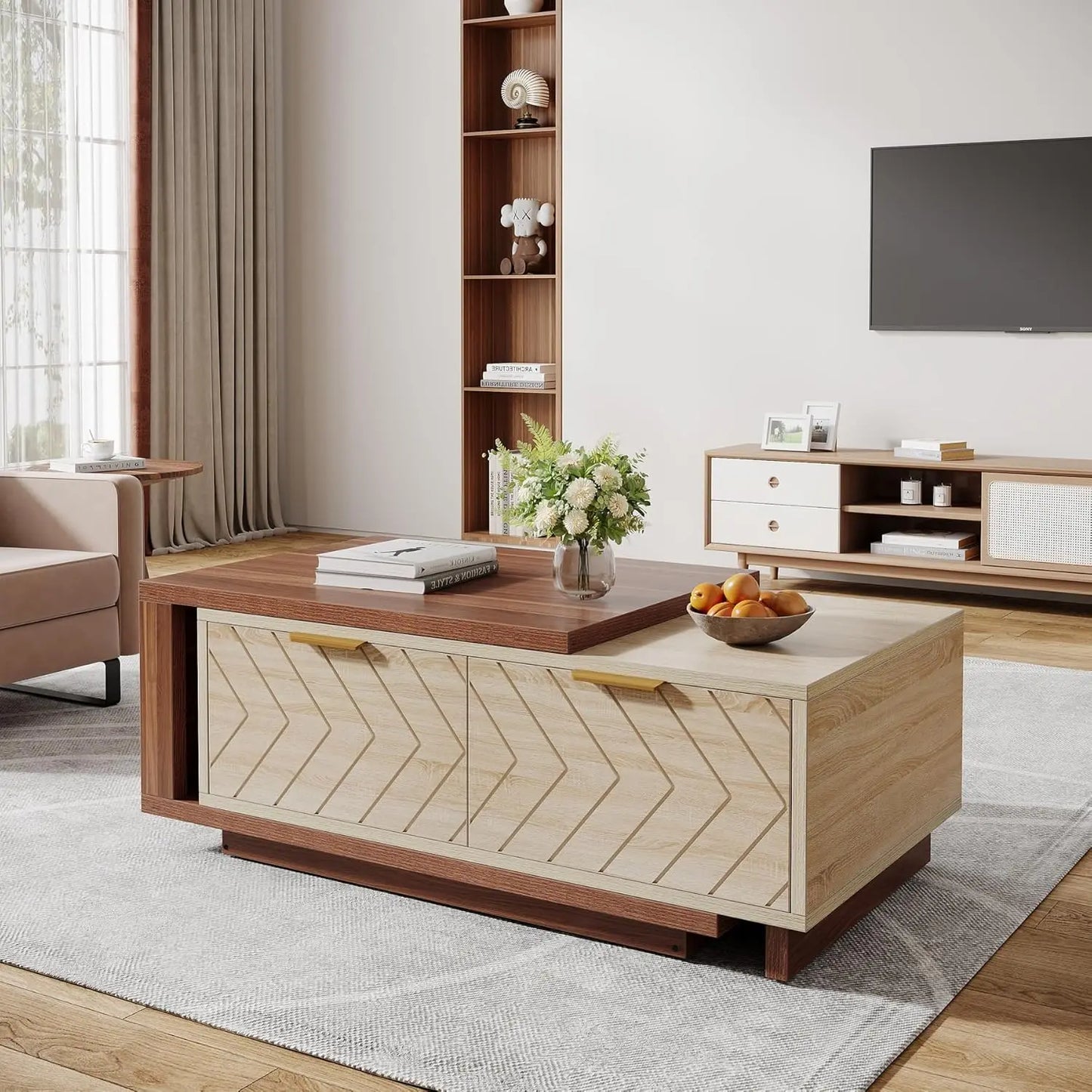 Wood Coffee Table with 2 Storage Drawers