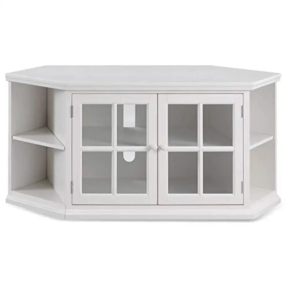 White Corner TV Stand with Bookshelf Storage