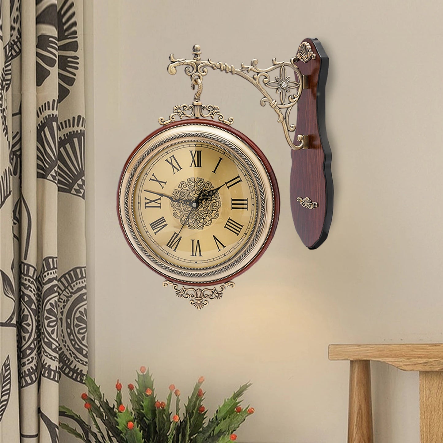 Large Metal Wood Double Sided Wall Clock