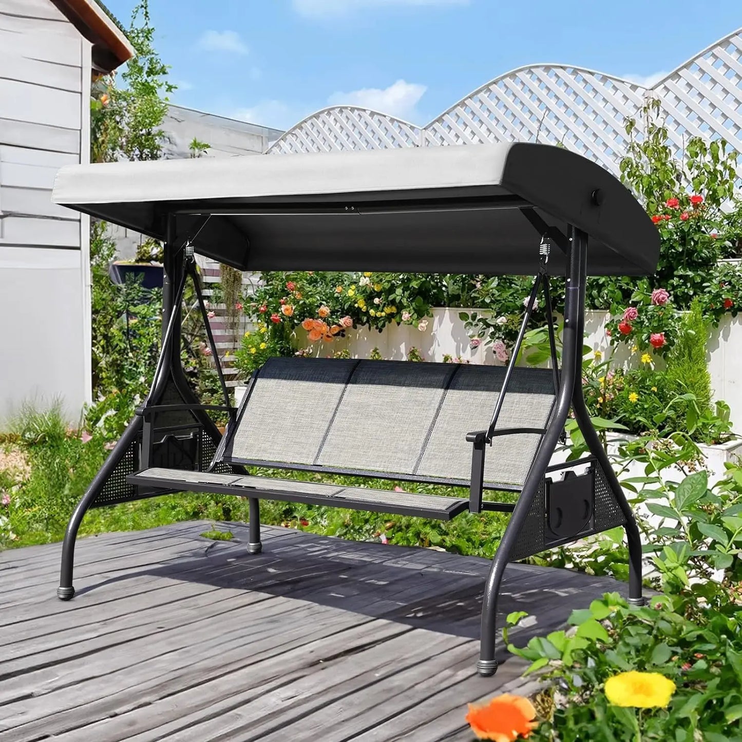 Outdoor Patio Swing with Adjustable Canopy,