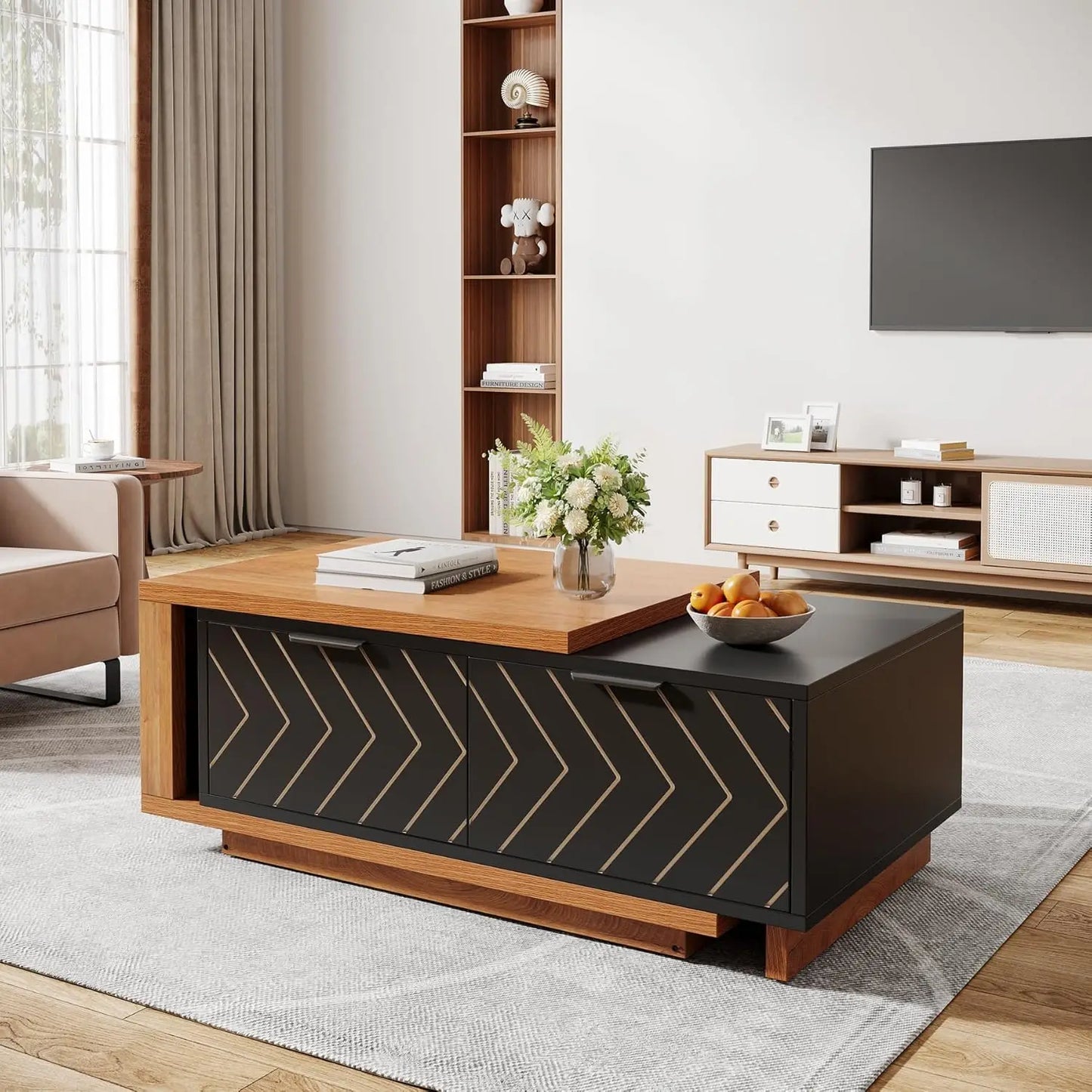 Wood Coffee Table with 2 Storage Drawers