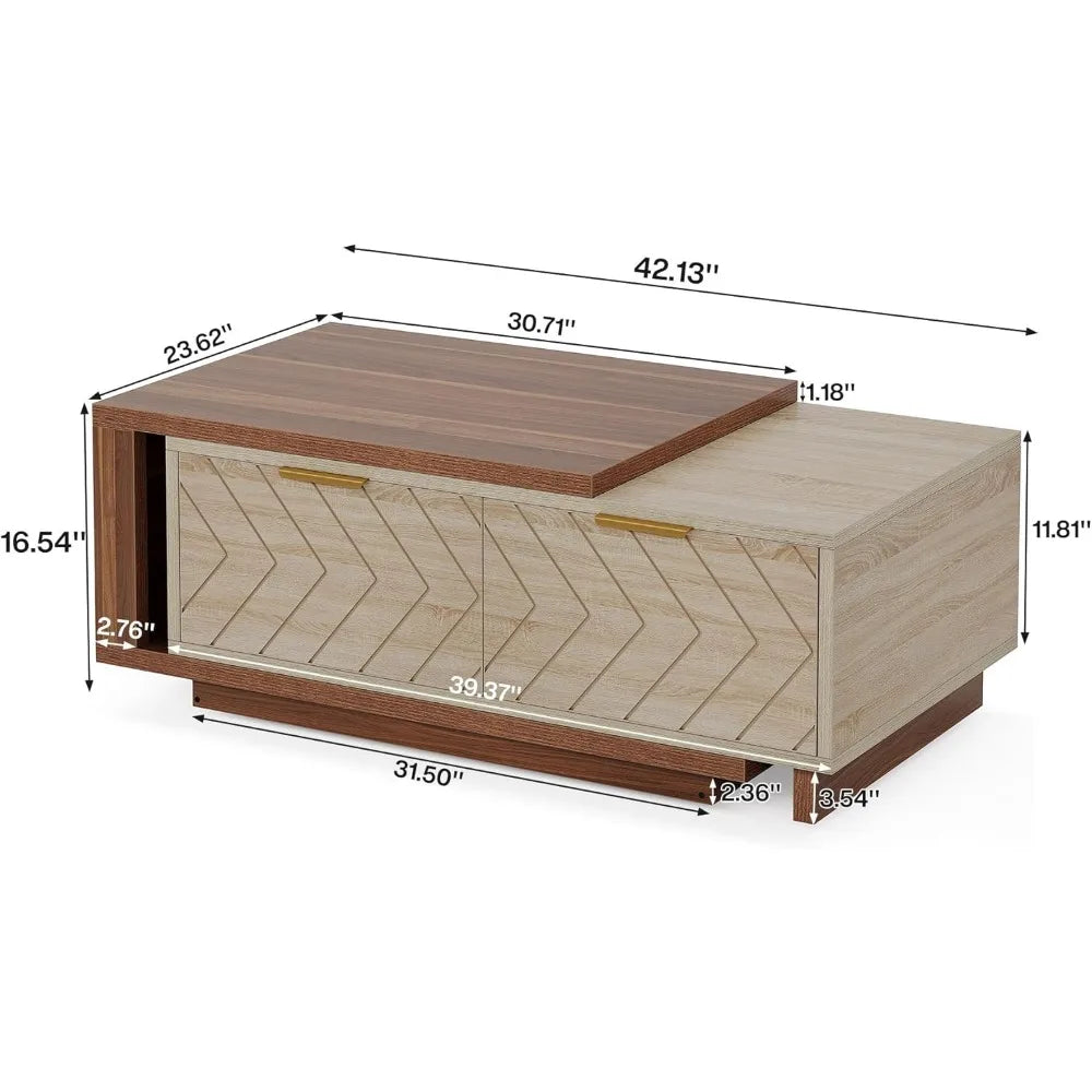 Wood Coffee Table with 2 Storage Drawers