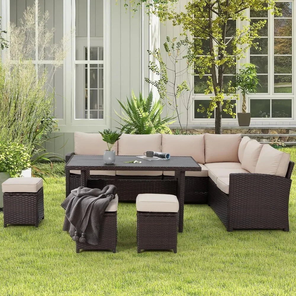 7 Pieces Patio Furniture Set, Outdoor Sectional Sofa