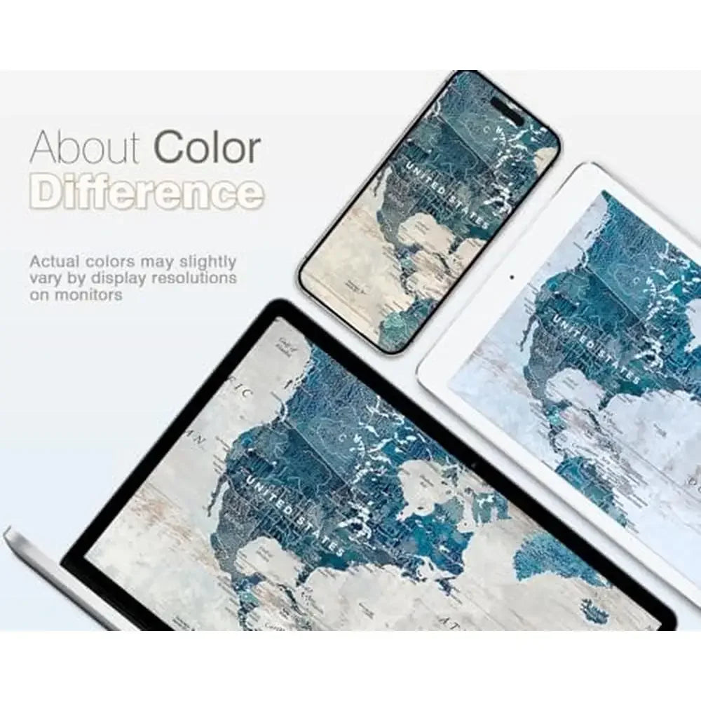 Blue World Map Canvas Wall Art Set of 3 Panels