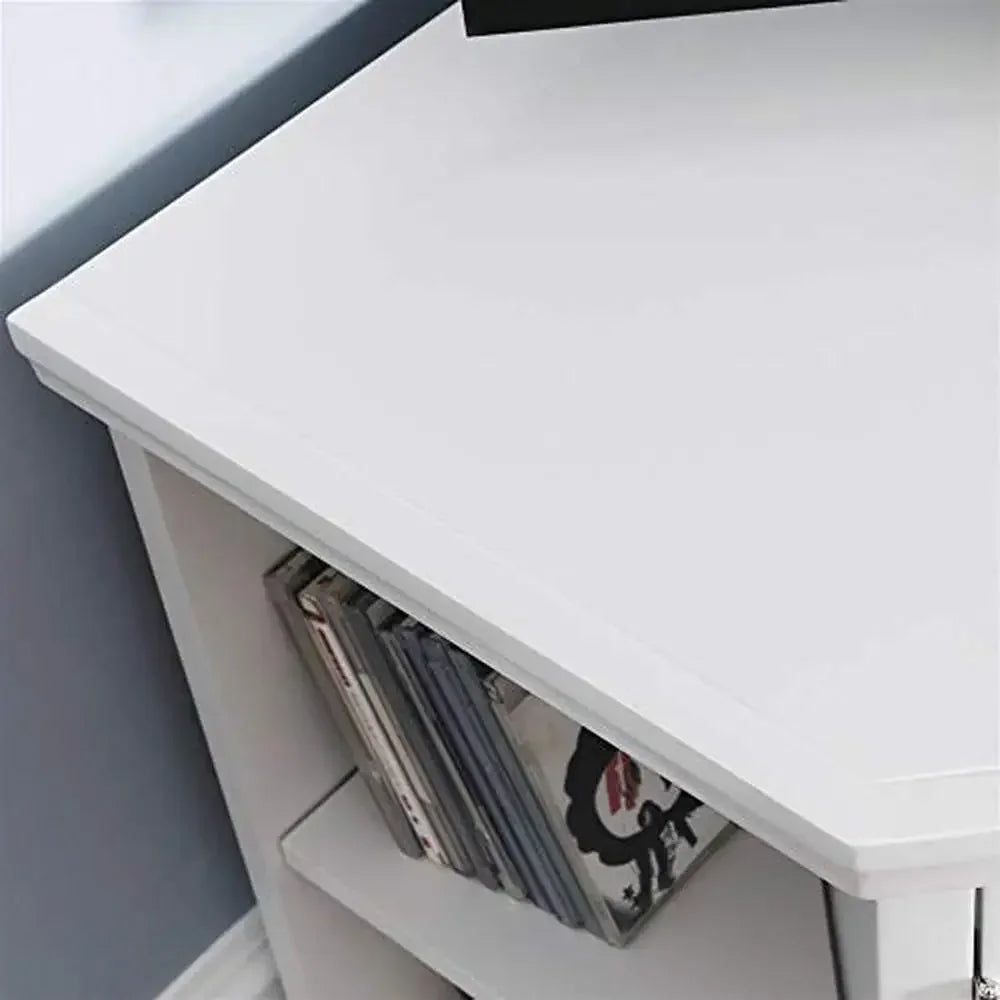 White Corner TV Stand with Bookshelf Storage