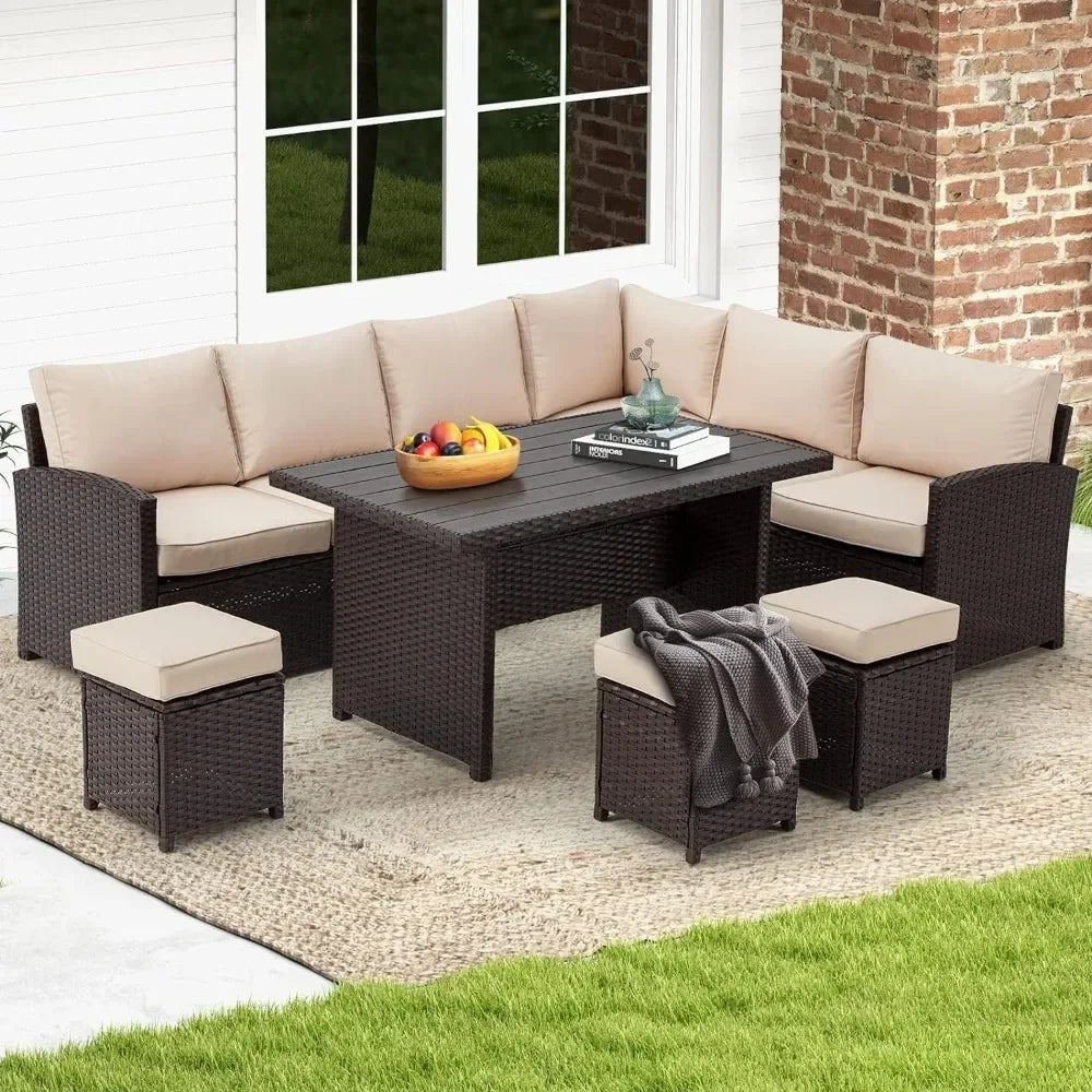 7 Pieces Patio Furniture Set, Outdoor Sectional Sofa