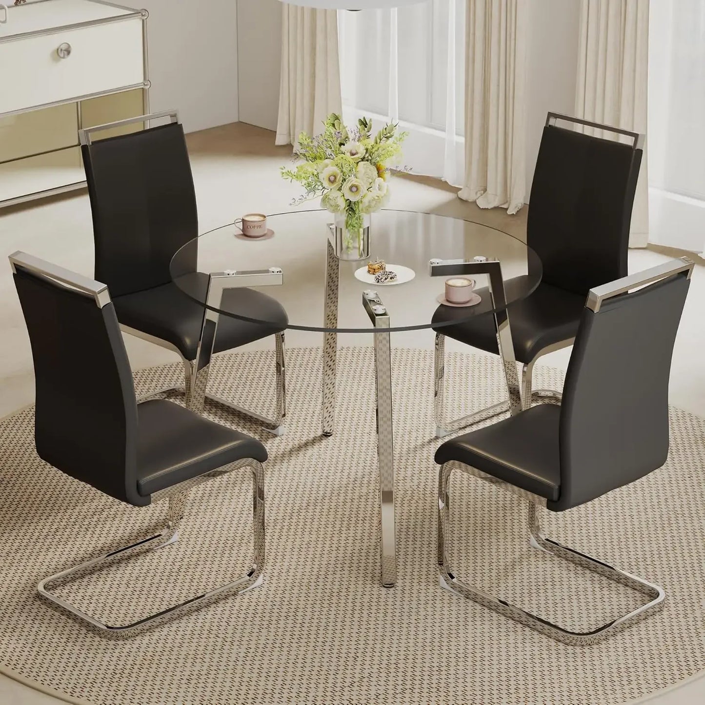 42”Round Dining Table Set for 4,