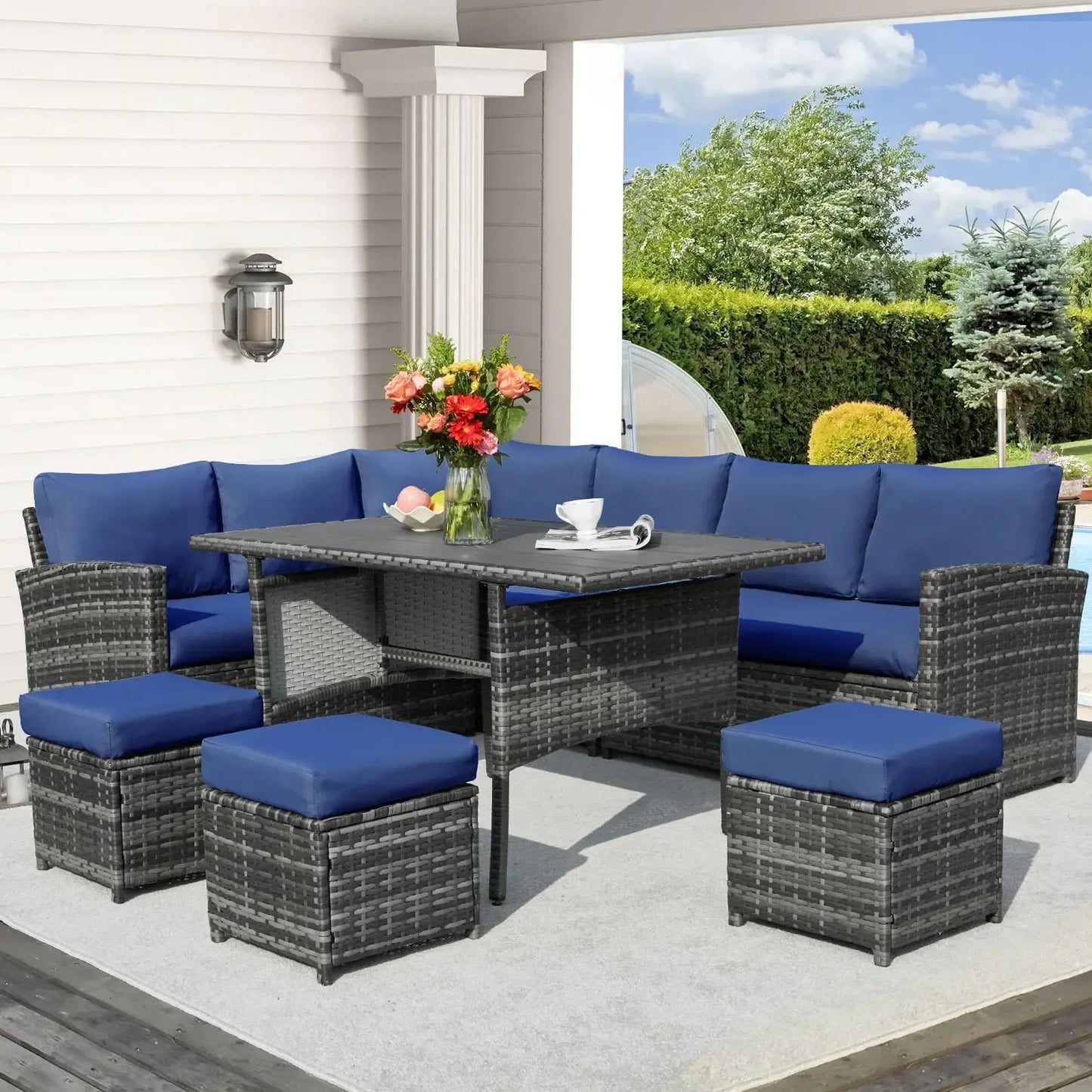 7 Pieces Patio Furniture Set, Outdoor Sectional Sofa