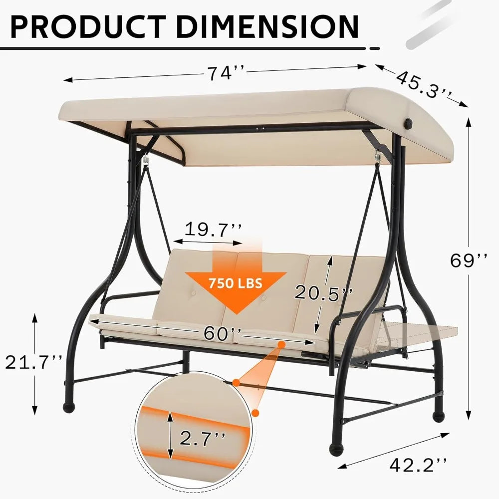 Patio Swing Chair with Adjustable Backrest