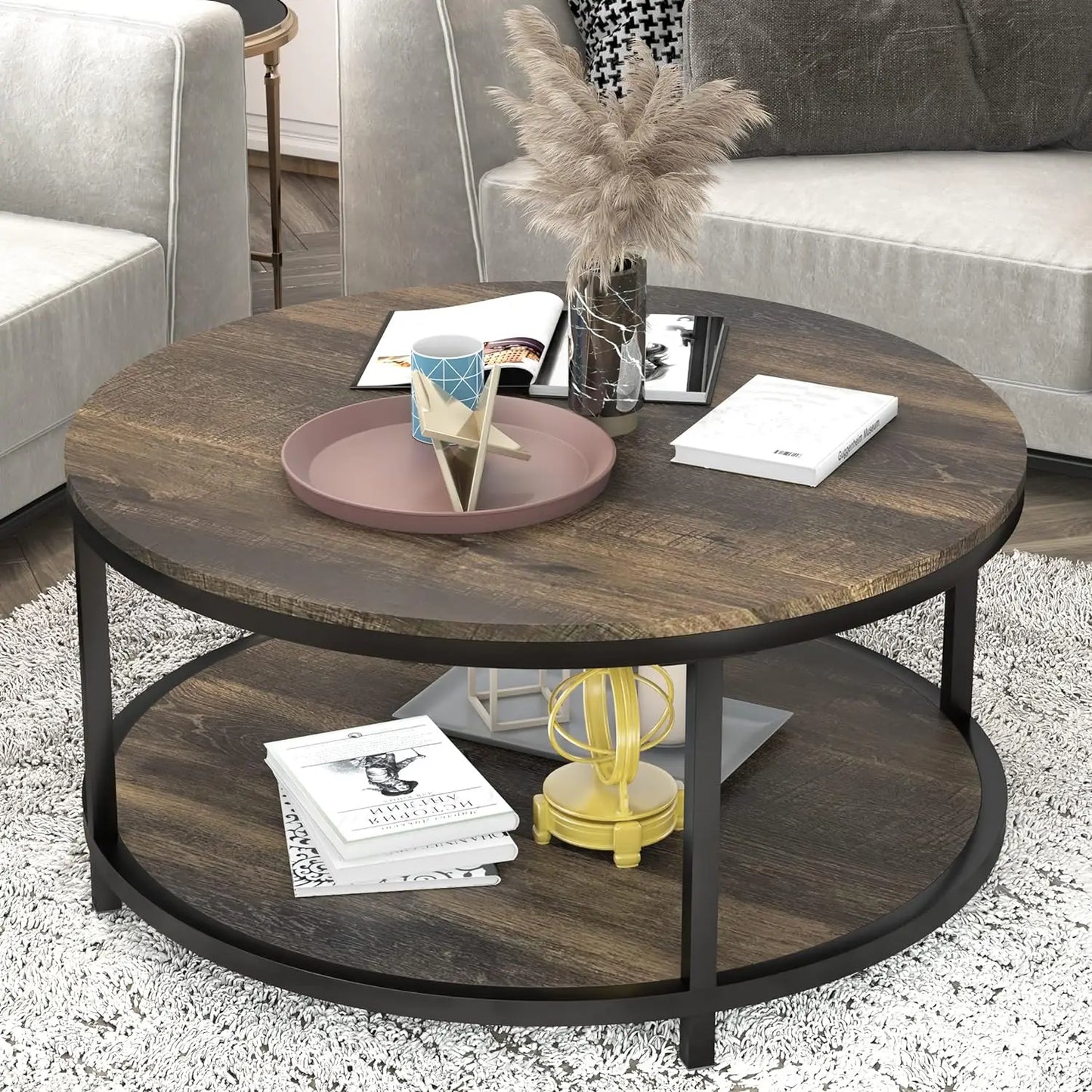 Round Coffee Table, 36", 2-Tier
