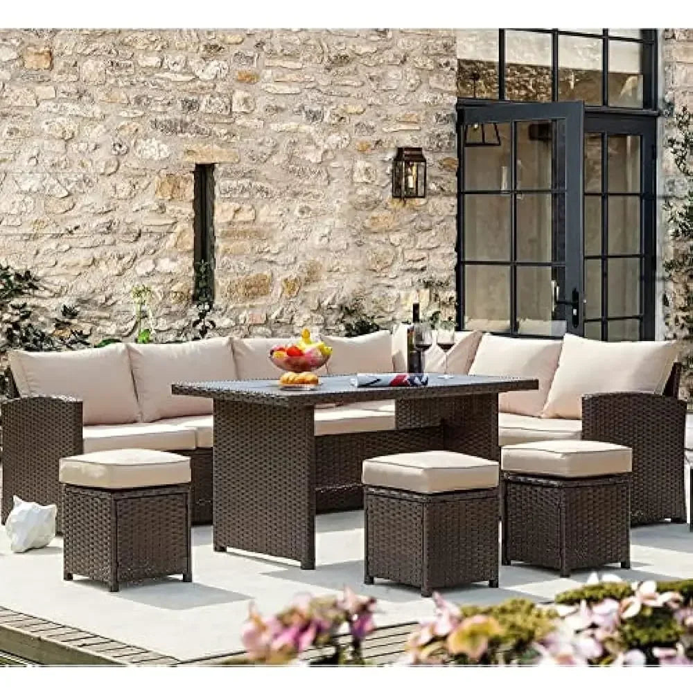 7 Pieces Patio Furniture Set, Outdoor Sectional Sofa