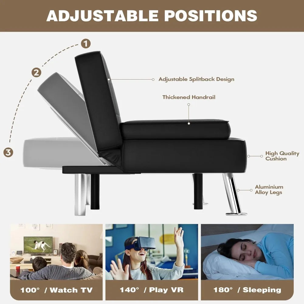 Homall Futon Sofa Bed, Leather Futon Couch with Removable Armrests, Adjustable Recliner Sleeper Sofa Bed with Dual Cup Holders