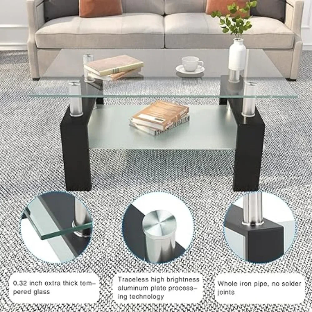 Rectangle Glass Coffee Table 2-Tier