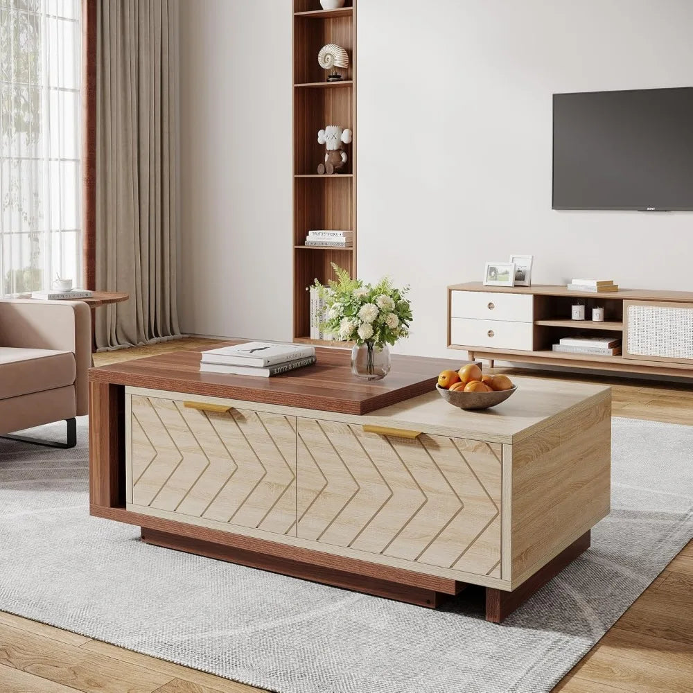Wood Coffee Table with 2 Storage Drawers