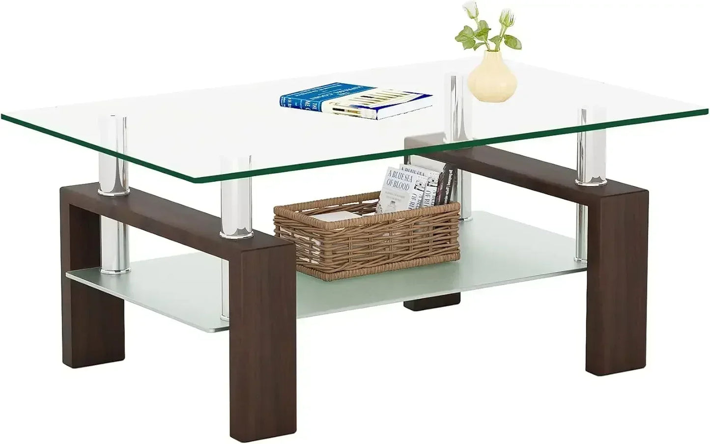 Rectangle Glass Coffee Table 2-Tier