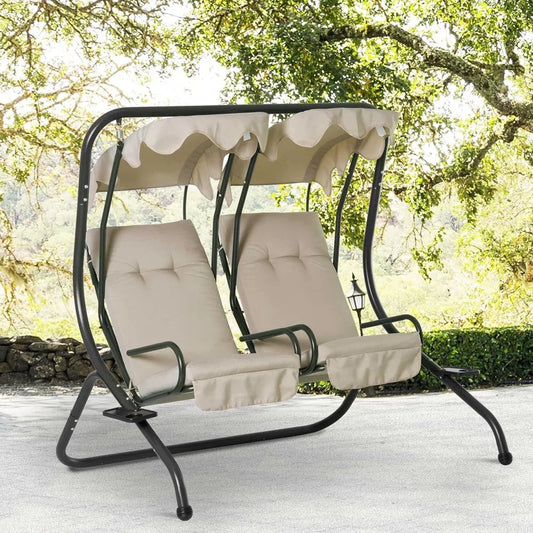 Outsunny Patio Swing Chair with 2 Separate Seats,