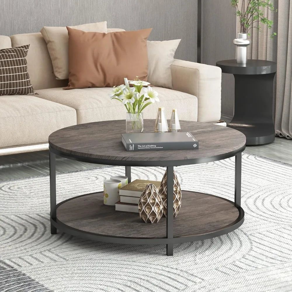 Round Coffee Table, 36", 2-Tier