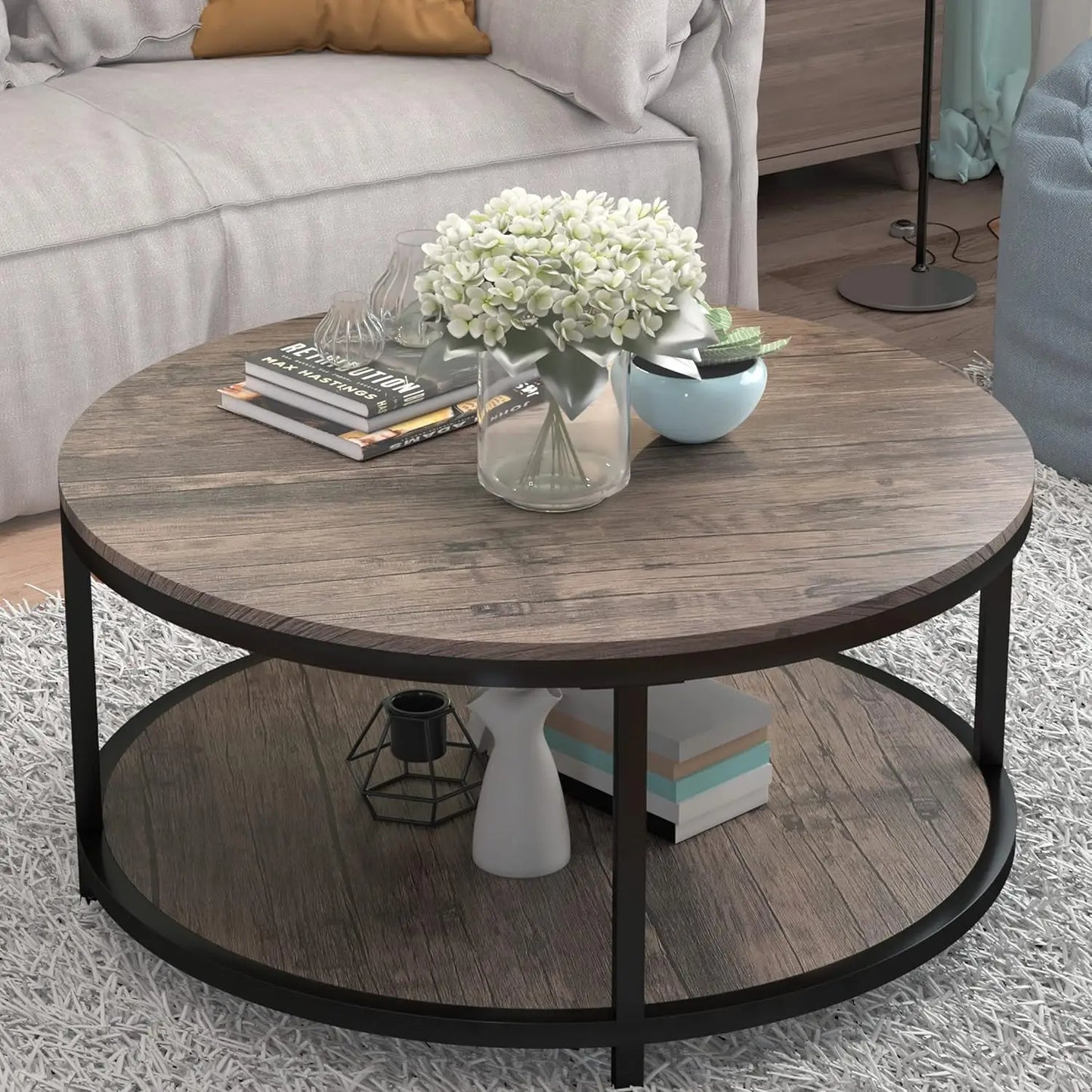 Round Coffee Table, 36", 2-Tier