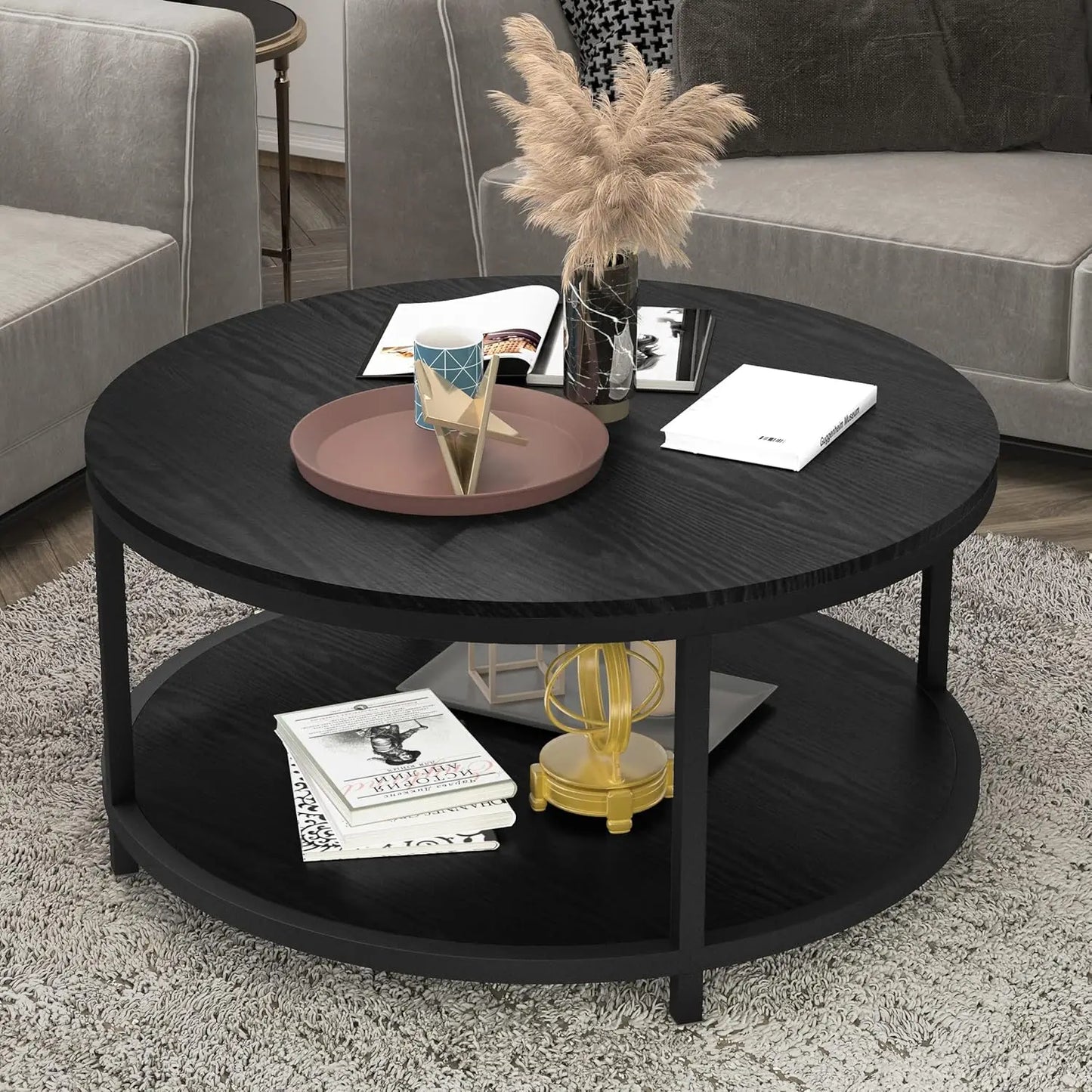 Round Coffee Table, 36", 2-Tier