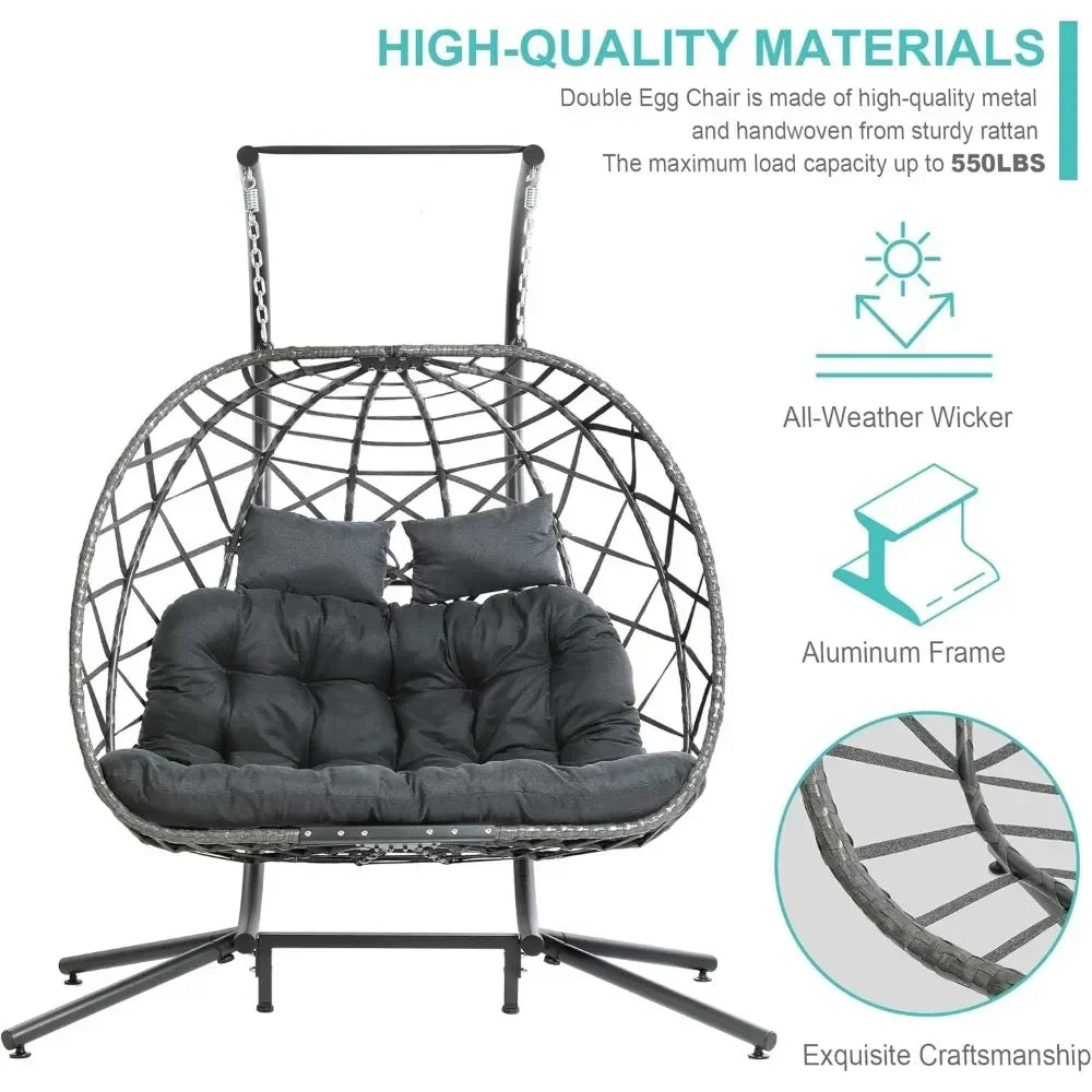 Double Egg Swing Chair with Stand, 2 Person