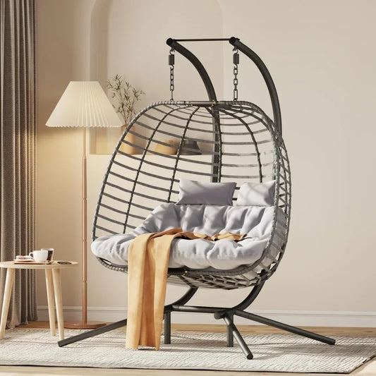 Double Hanging Egg Chair with Stand, Patio Hammock