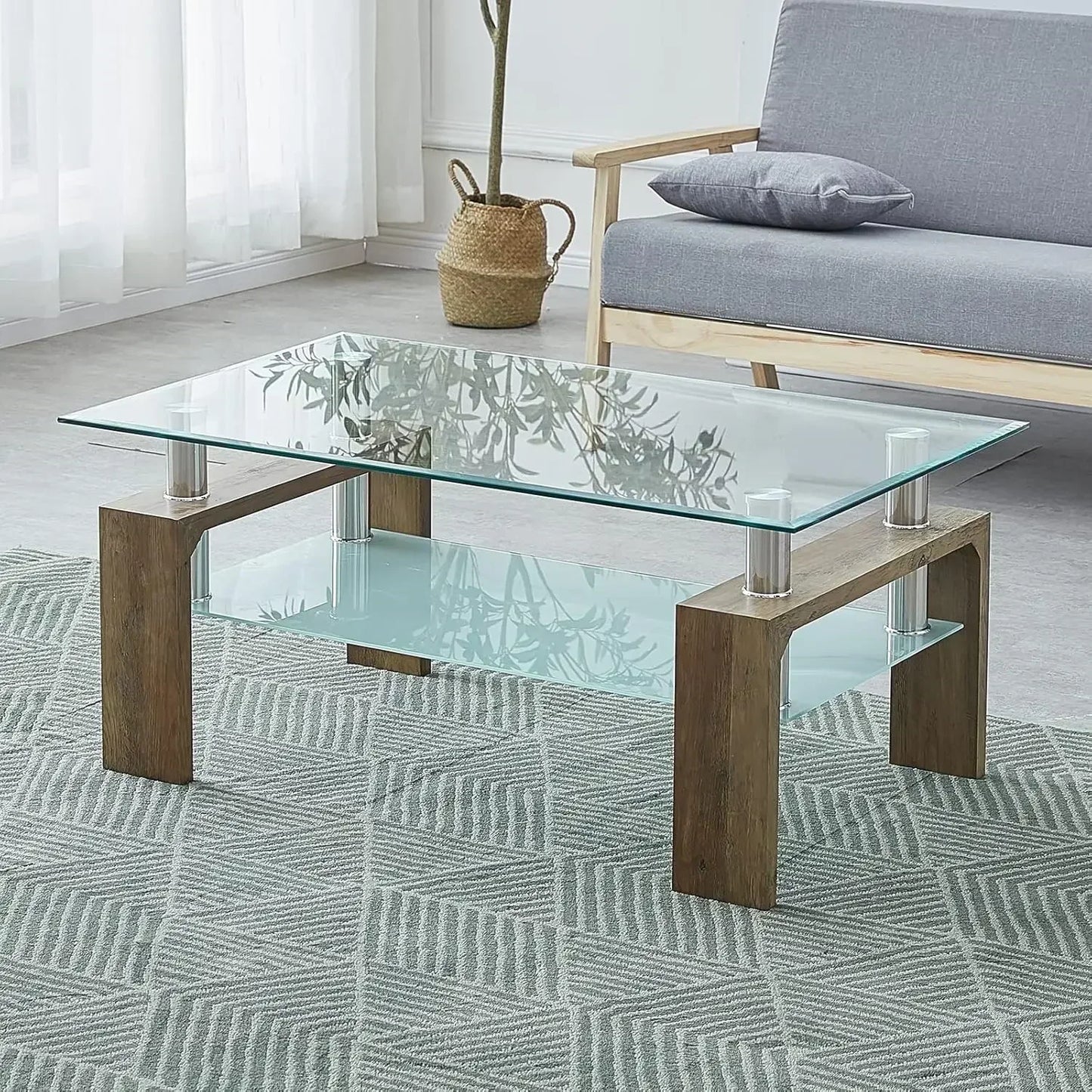 Modern Tempered Glass Tabletop , 2-Tier Table