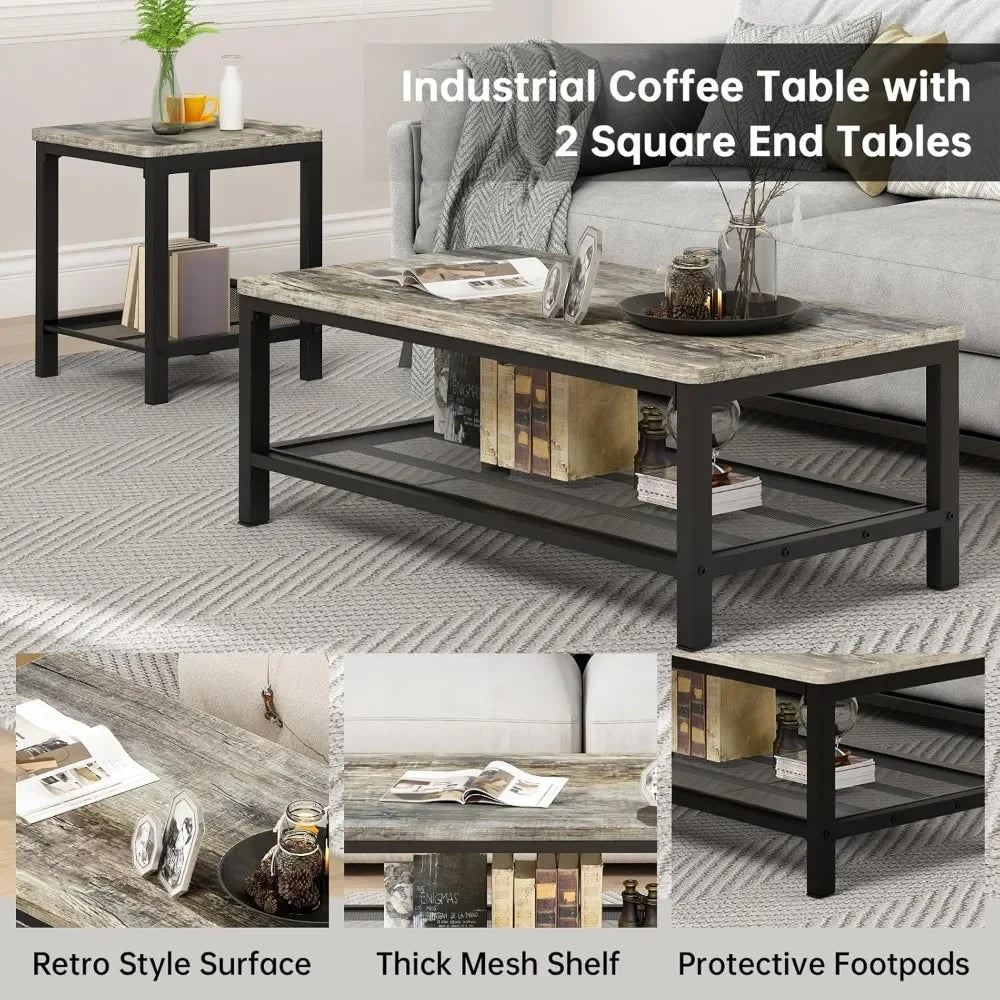 Industrial  3 Pieces Living Room Table Set
