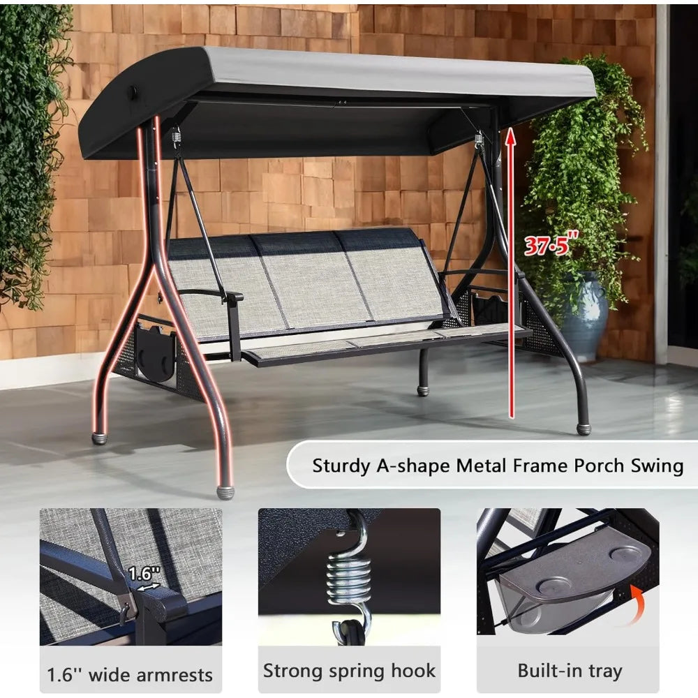 Outdoor Patio Swing with Adjustable Canopy,