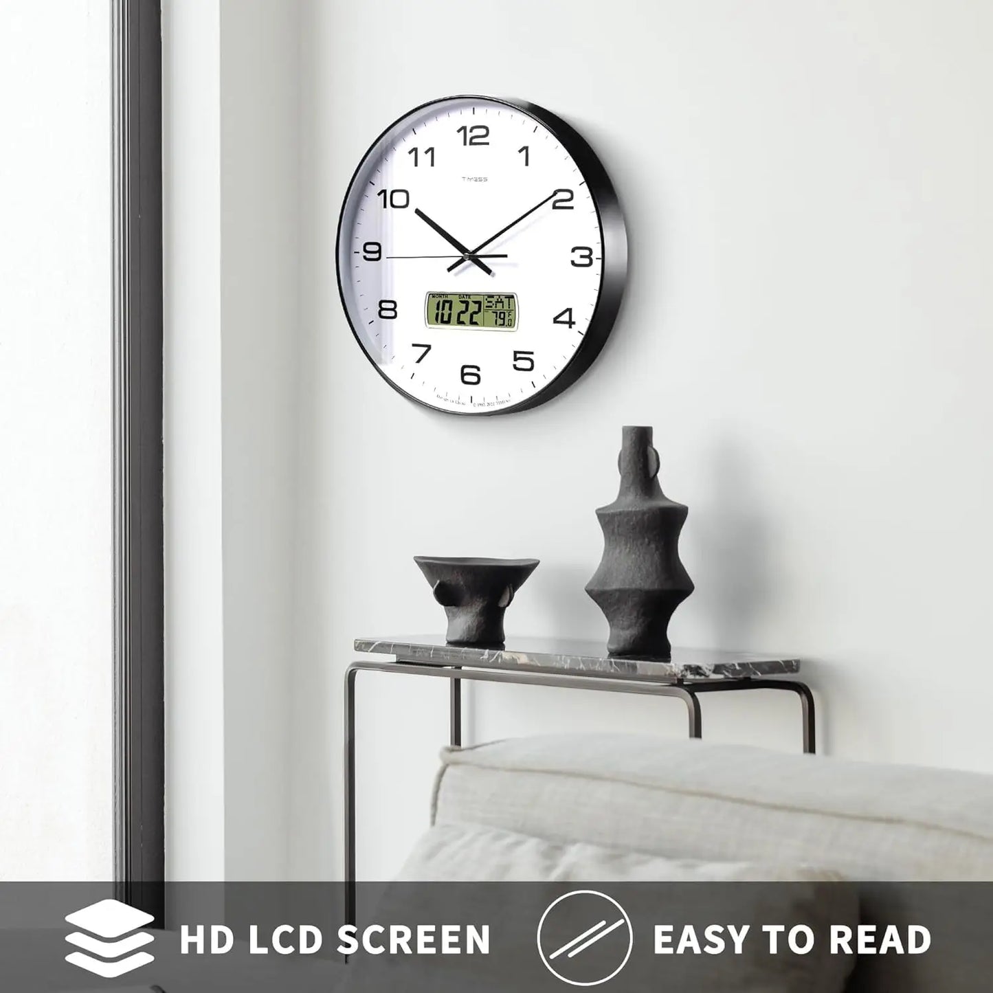 TIMESS Calendar Wall Clock,3 Sizes 4 Colors