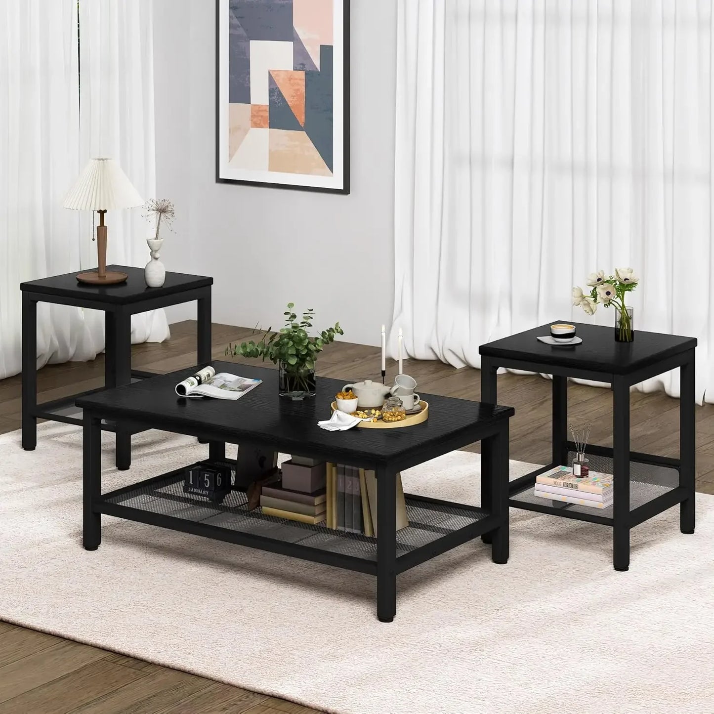 Industrial  3 Pieces Living Room Table Set