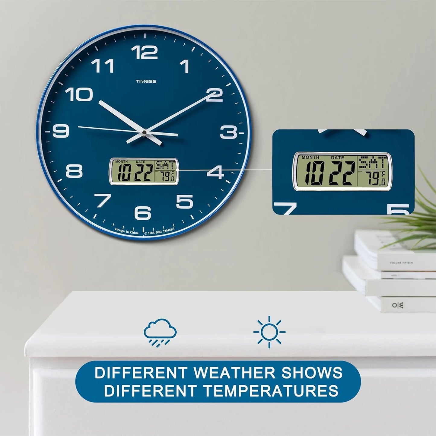 TIMESS Calendar Wall Clock,3 Sizes 4 Colors