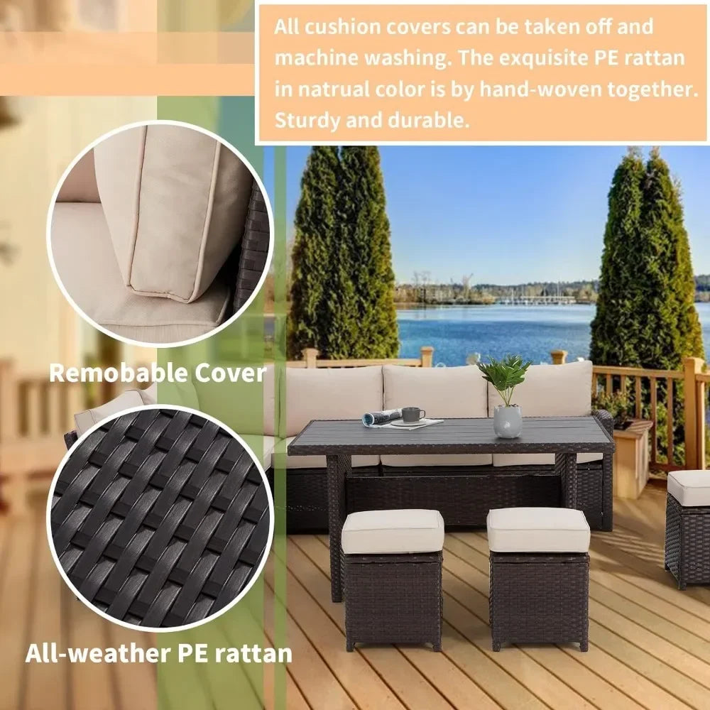 7 Pieces Patio Furniture Set, Outdoor Sectional Sofa