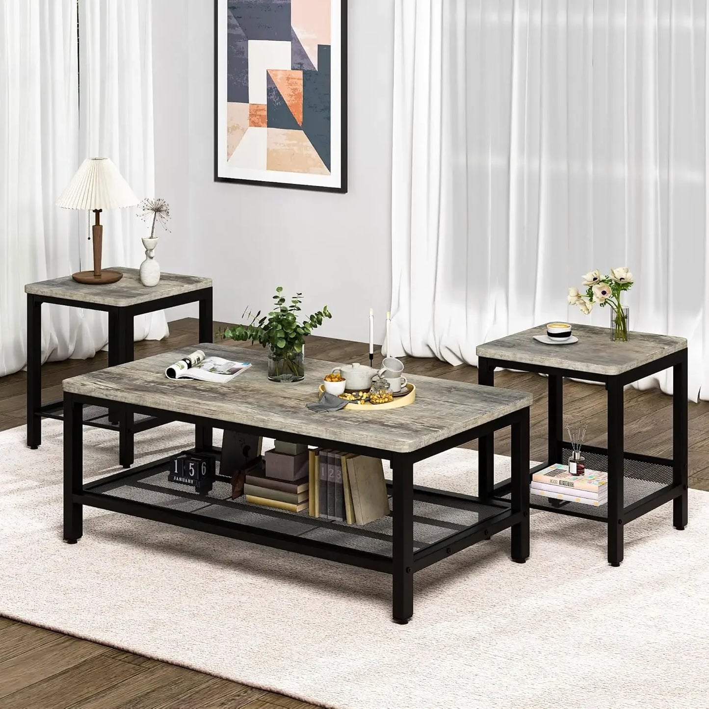 Industrial  3 Pieces Living Room Table Set