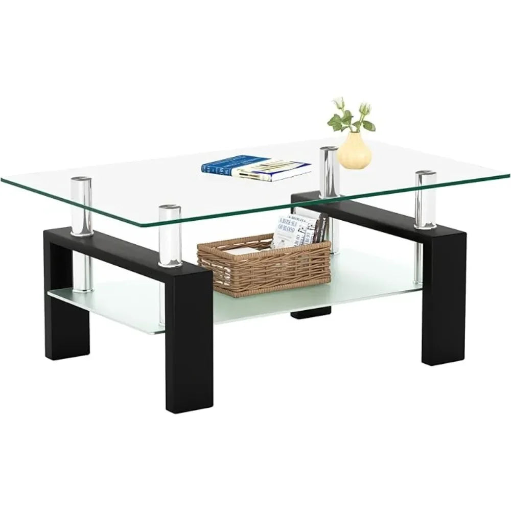 Rectangle Glass Coffee Table 2-Tier