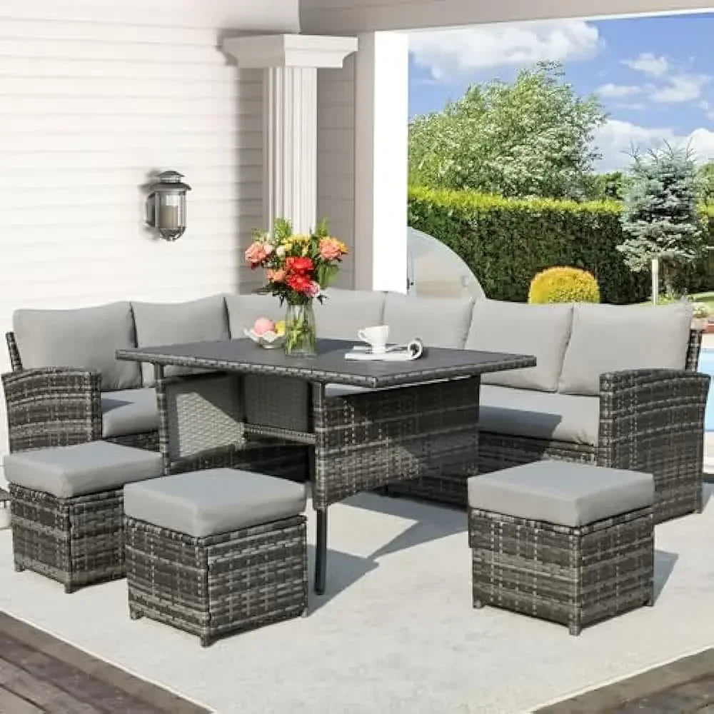7 Pieces Patio Furniture Set, Outdoor Sectional Sofa
