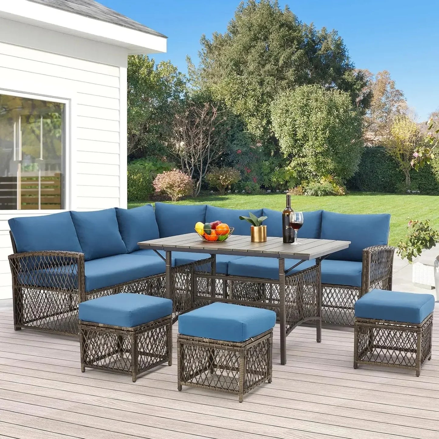 7 Pieces Patio Furniture Set, Outdoor Sectional Sofa