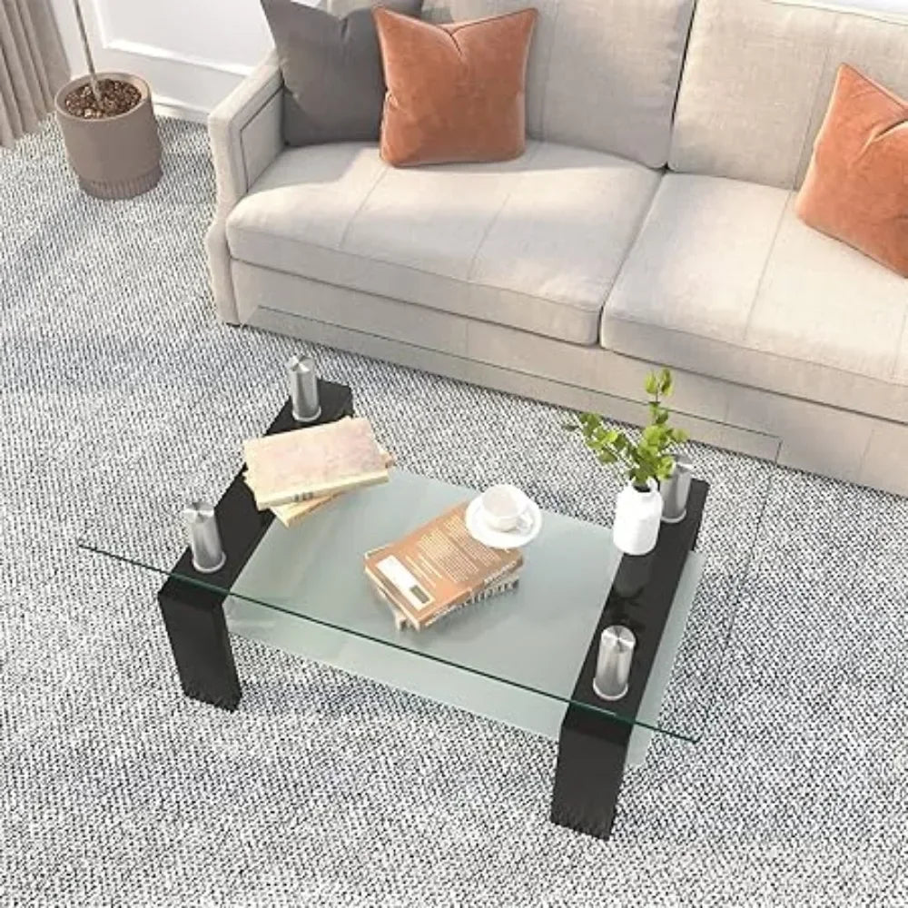 Rectangle Glass Coffee Table 2-Tier