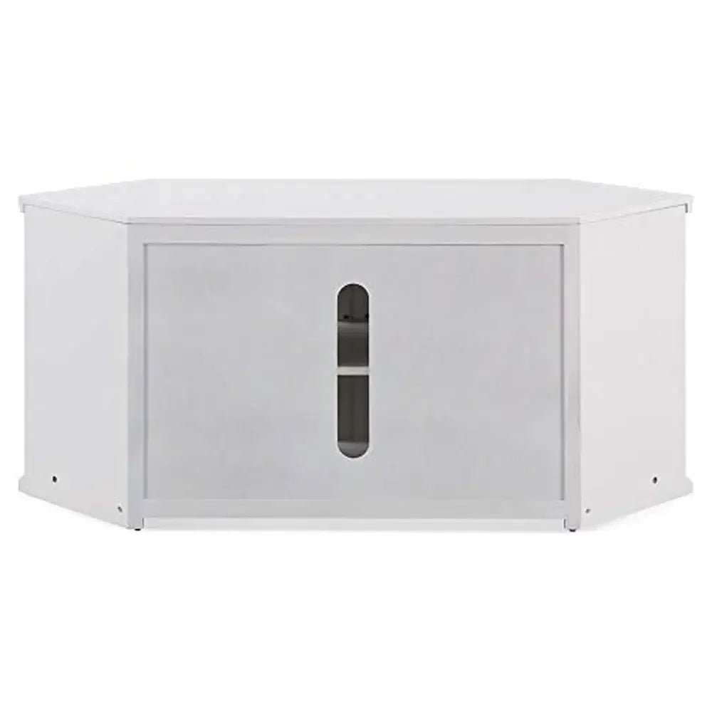White Corner TV Stand with Bookshelf Storage