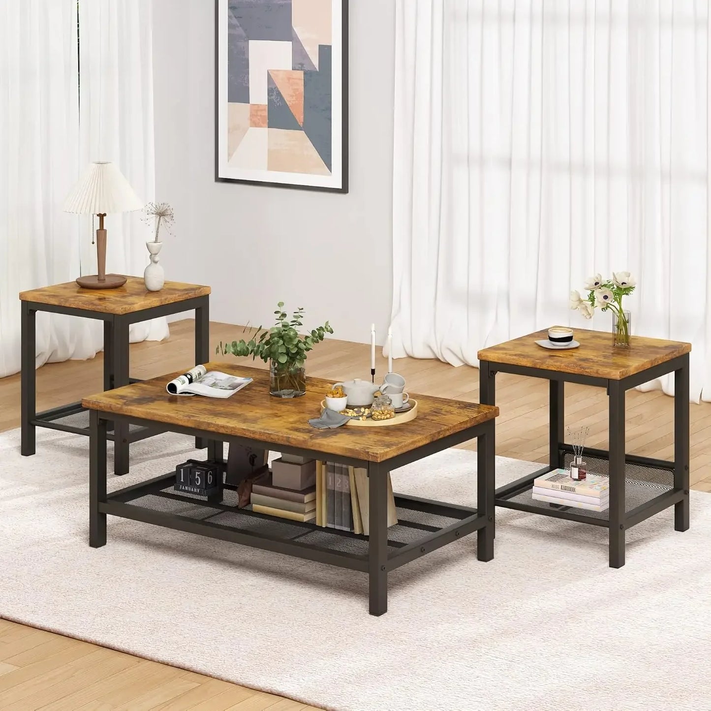 Industrial  3 Pieces Living Room Table Set